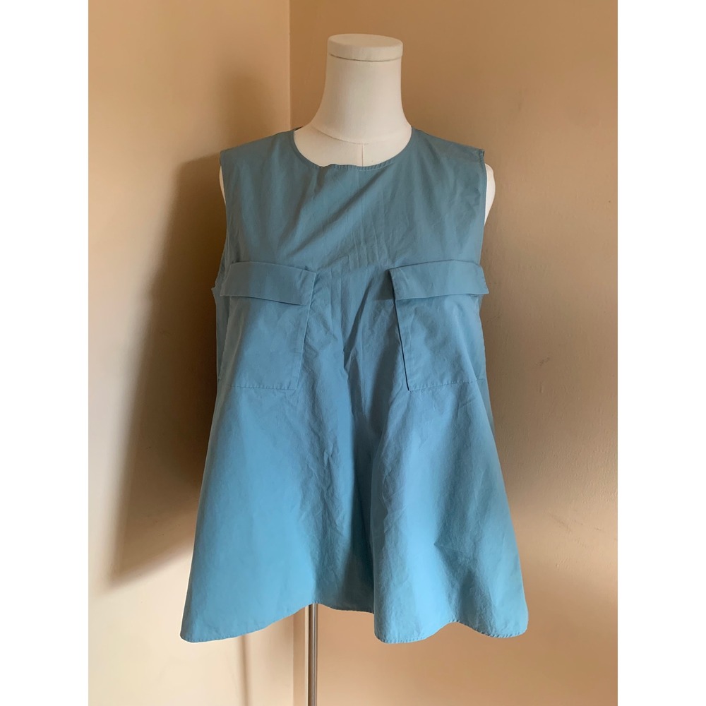 COS Sleeveless Utility Pocket A-Line Cotton Top Blue Size 8